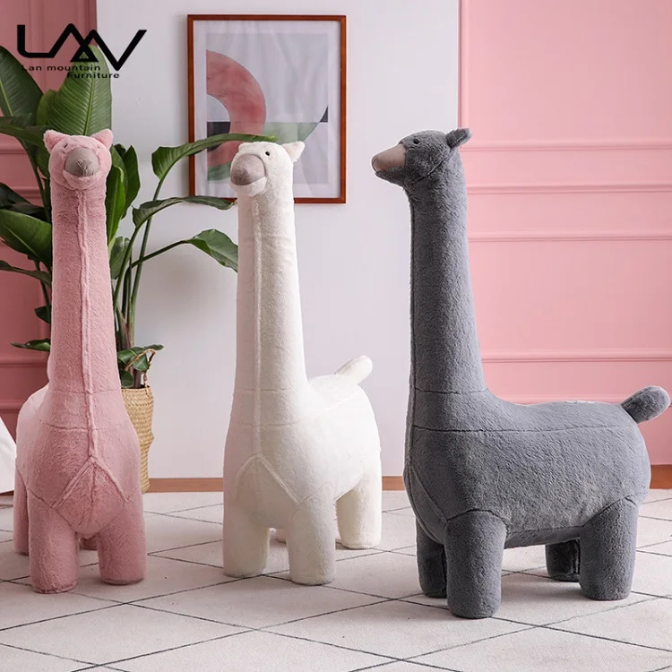 Mais cores crianças dos desenhos animados fezes moldura de madeira sala estar animal alpaca fezes móveis otomanos