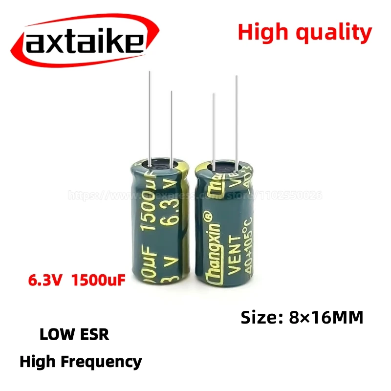 

20PCS 6.3V1500uF Aluminum Capacitor, High Frequency Low ESR 105°C Radial for Power Supply/Solar Inverter Size: 8×16MM