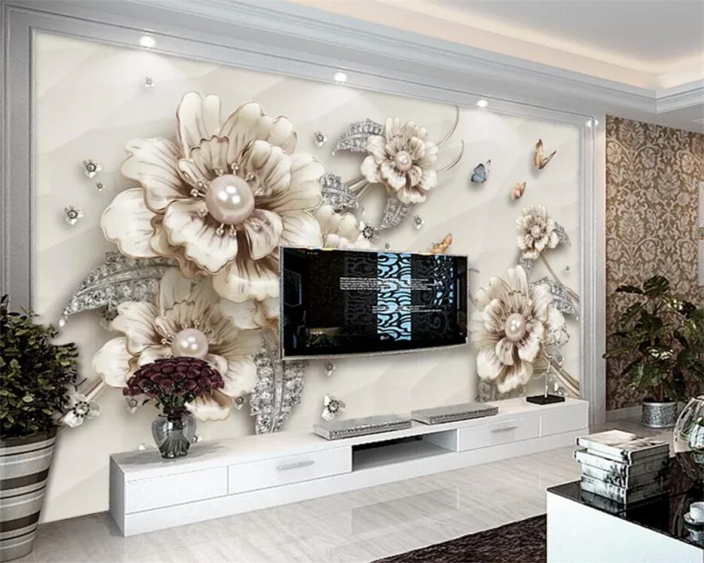 

Custom wallpaper 3d photo murals exquisite luxury papel de parede jewelry flower TV background wall papers home decor wallpaper