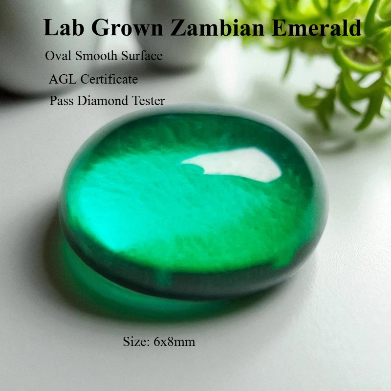 

Lab Grown Zambian Emerald- Hydrothermal, Hand-Cut, Oval Smooth Surface, with Cracks Inclusions,With AGL Certificate For Jewelry