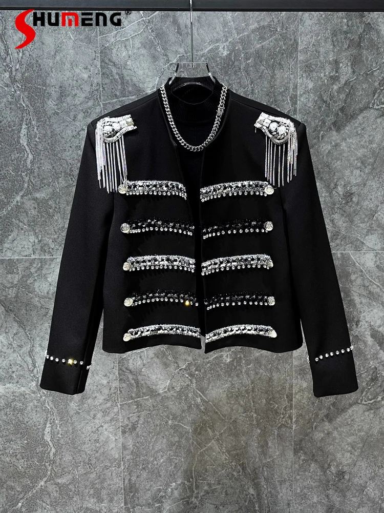 

Мужская осень 2024, новая высококачественная шикарная куртка с бриллиантами, легкие роскошные индивидуальные пальто, мужские красивые уникальные сверкающие куртки