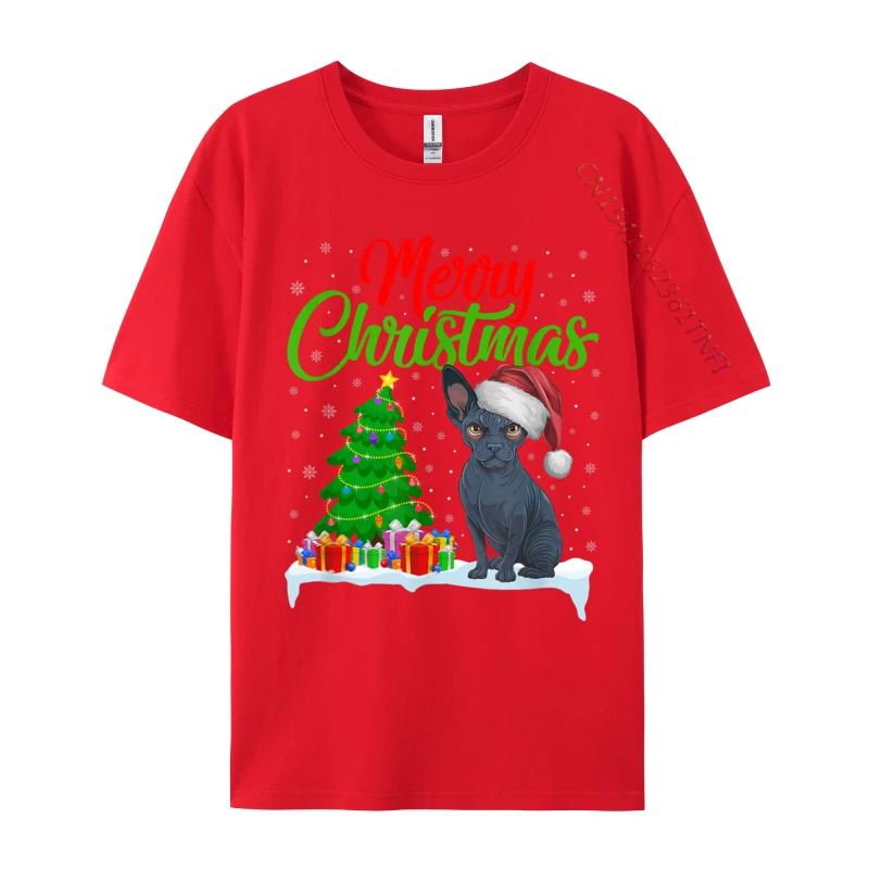 Sphynx Dog Christmas Tree Lights Funny Xmas Sphynx Dog Lover Slim Fit Casual Printed T Shirts Cotton Fabric Men Tops Tees