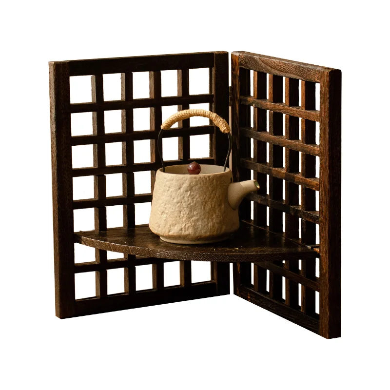 

Solid wood small screen desktop ornament hollow handicrafts antique decoration antique tea set flower stand screen shelf