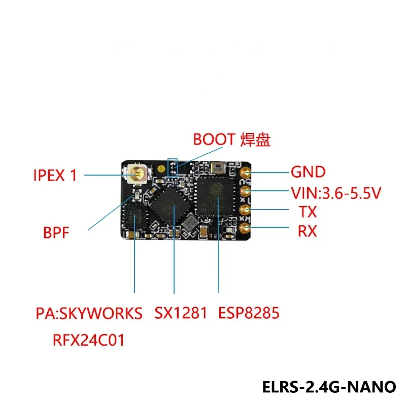 Receptor ELRS NANO ExpressLRS de 915MHz/2,4 GHz con antena tipo T compatible con actualización Wifi para piezas de drones transversales RC FPV