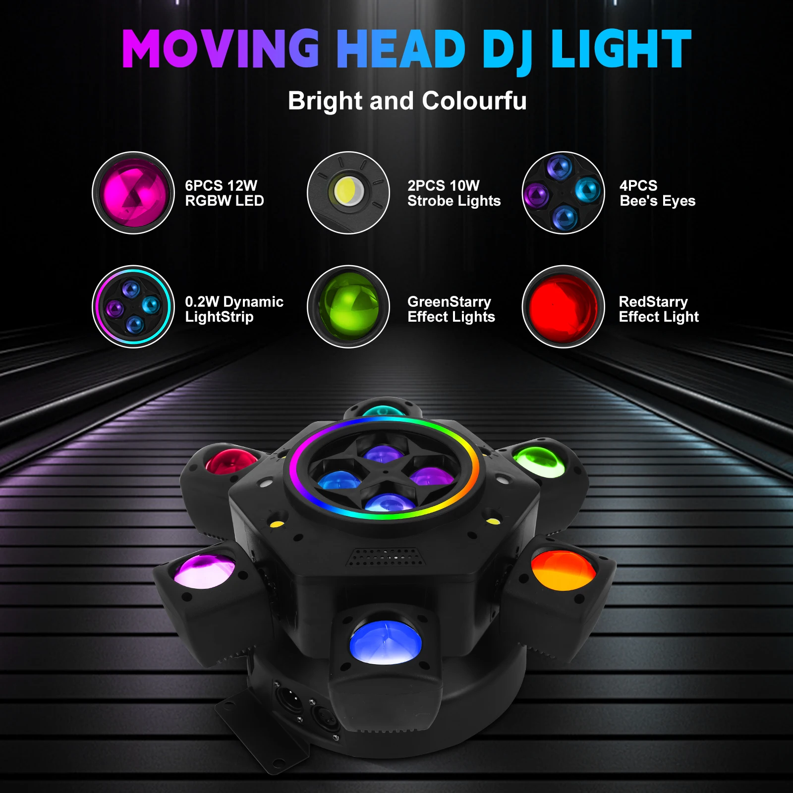 Luz de Palco DMX 10X15W RGBW com 6 Cabeças Móveis, Luz de Feixe RGBW 4IN1, Luz de Feixe RGB Rotativa para Discoteca, Festa e Bar