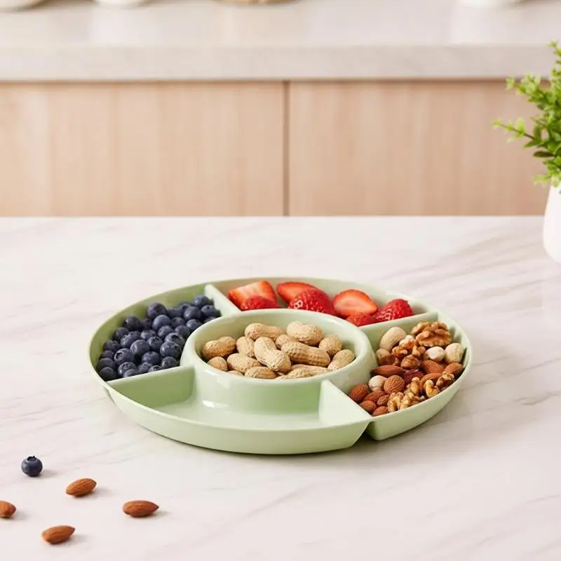 Food Grade Plastic Divided Snack Serving Tray 5 Compartments Center Dip Holder For Home Parties Movie Nights Family Gatherings