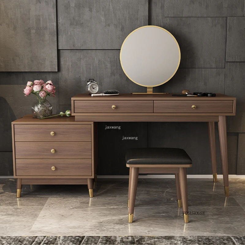 الشمال أثاث المنزل الفاخرة خزائن خشبية الإبداعية منضدة زينة بغرفة النوم السرير الجدول مصمم خلع الملابس البراز طاولة ماكياج