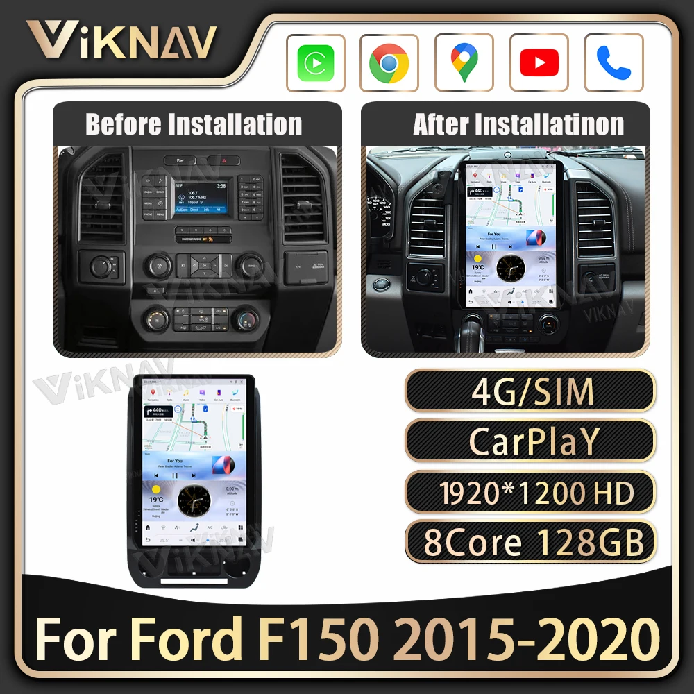 

14,4-дюймовый автомобильный радиоприемник с сенсорным экраном Android для Ford F150 2015-2020, беспроводной Carplay, GPS-навигация, мультимедийный плеер, головное устройство