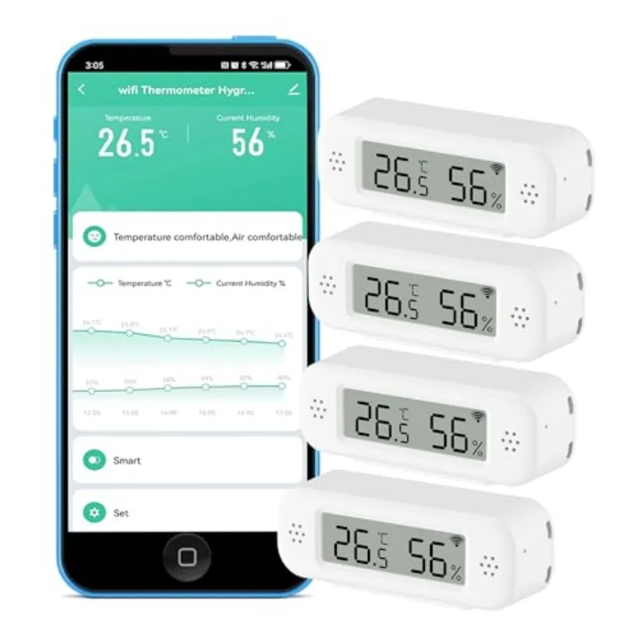 

WiFi Thermometer Hygrometer: Smart Temperature and Humidity Sensor Real-time Monitor App Notification Digital Indoor Temperatur