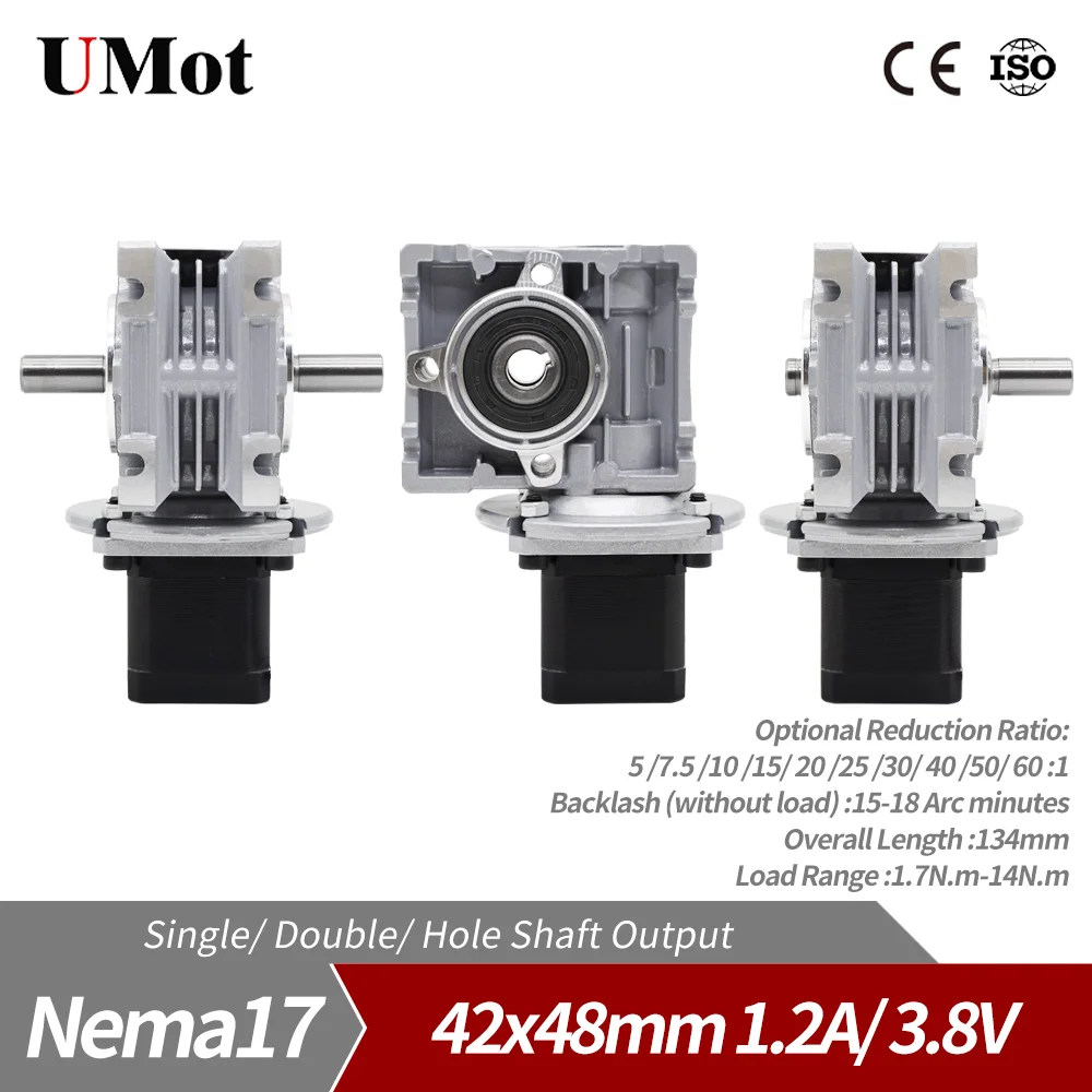 High Precision High Torque Single/Double/Hole Shaft Nema 17/23 Worm Geared Reducer Stepper/Step Motor with Worm Gearbox