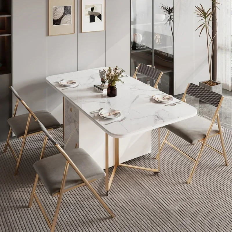 Waterproof Living Dining Table Relaxing Design Extendable Luxury Dining Table Folding Rectangle Table A Manger Home Furniture