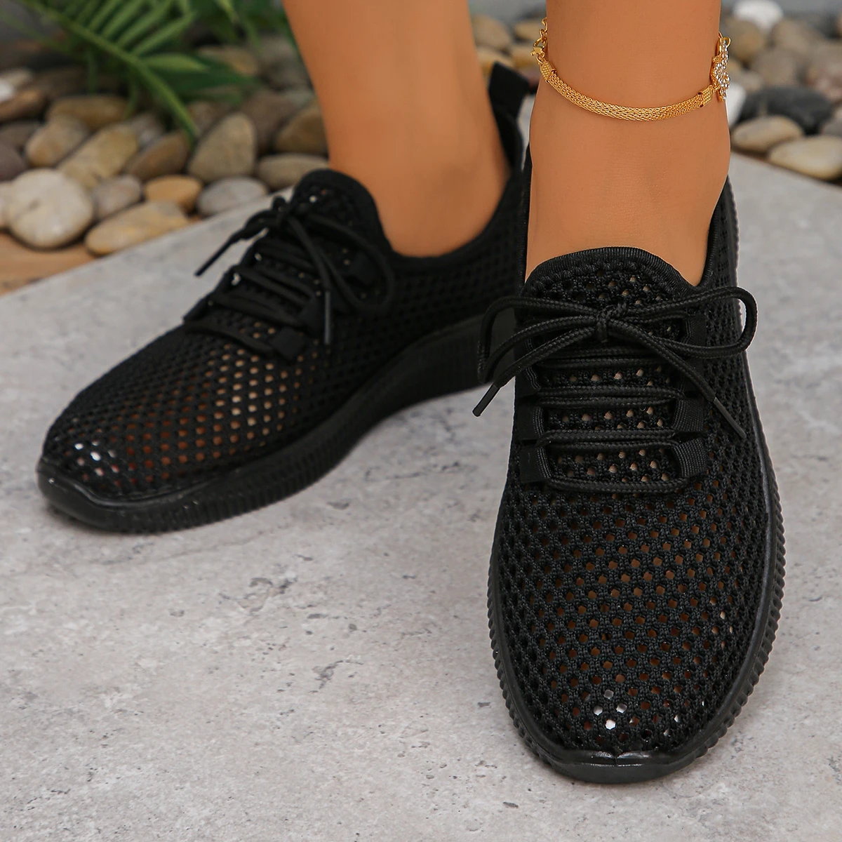 New Summer Women's weave hollowed-out Breathable Lace-Up Casual Sneakers Fashion Non-Slip Comfortable Walking Running Gym Shoes
