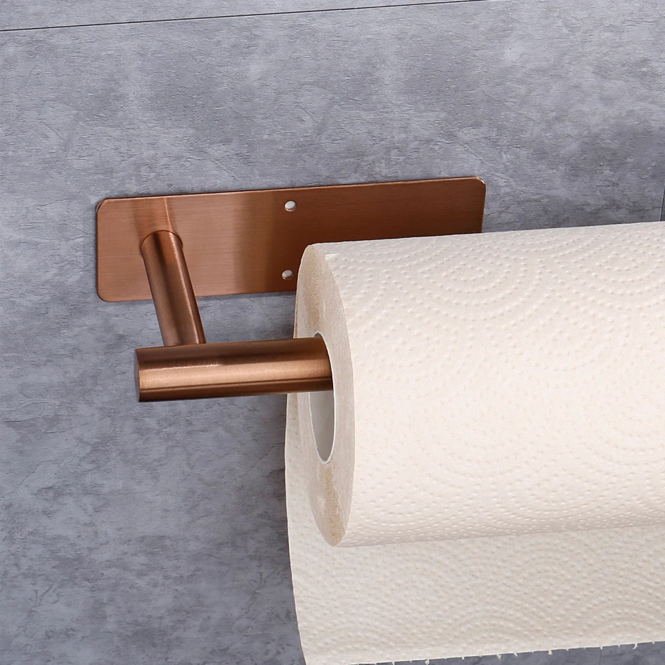 304 Stainless Steel Paper Holder Adhesive Wall Rose Gold Bathroom Kitchen Toilet Paper Towel Holder Tissue Roll Hanger Bar Rail