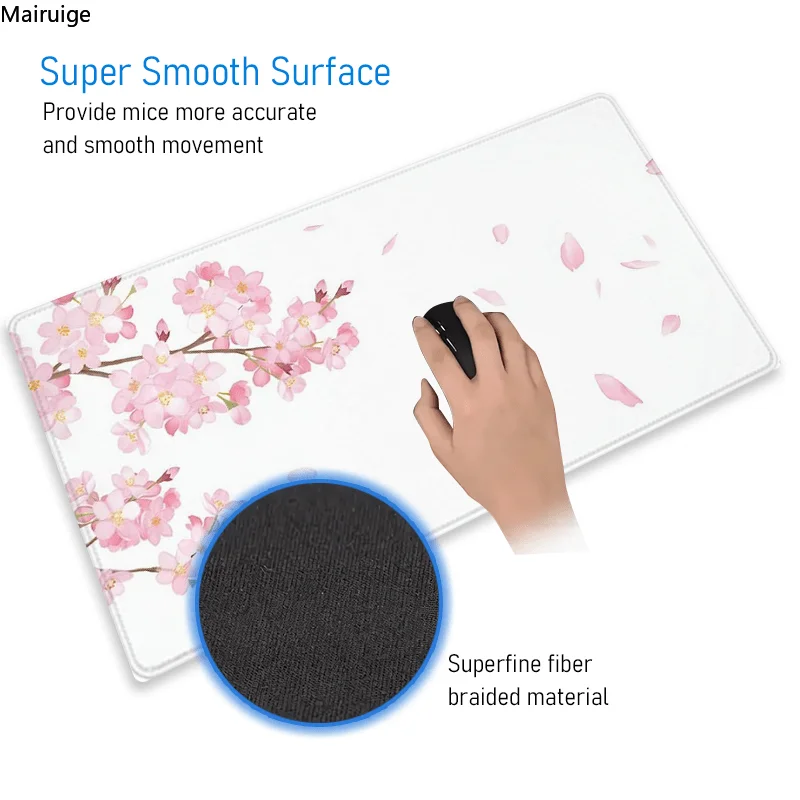 Tapis de souris Sakura Scenery, grand tapis de souris de jeu en caoutchouc antidérapant, Durable, bord de couture épais, adapté au bureau et au jeu
