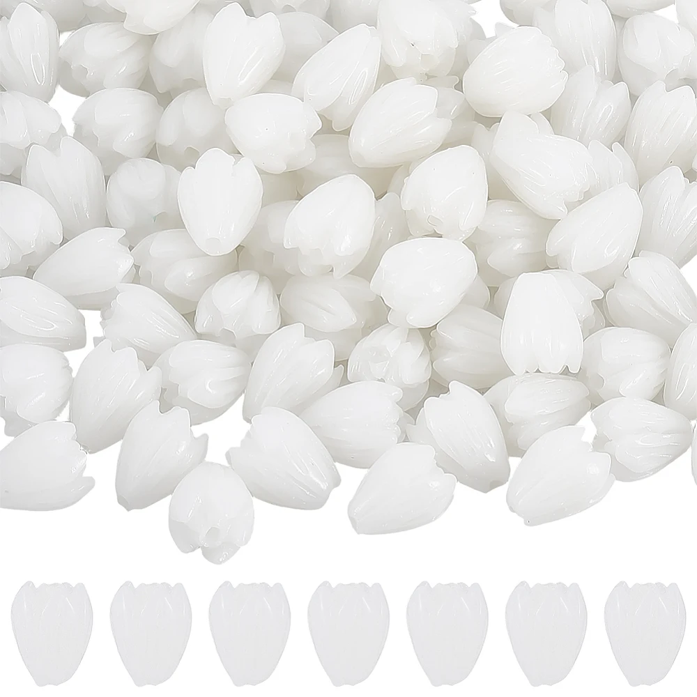 1 Box 100Pcs Jasmine Flower Beads White Flowers Bead Summer Hawaii Pikake Floral Blossom Carved Coral Shell Loose Spacers