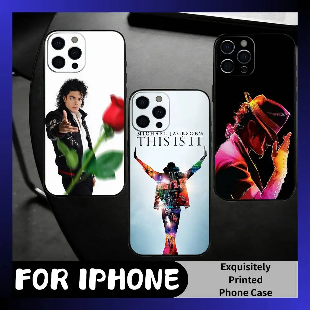 MJ-King M-Michael J-Jackson Phone Case For iPhone17,16,15,14,13,12 Plus,Max Soft Silicone Black Cover