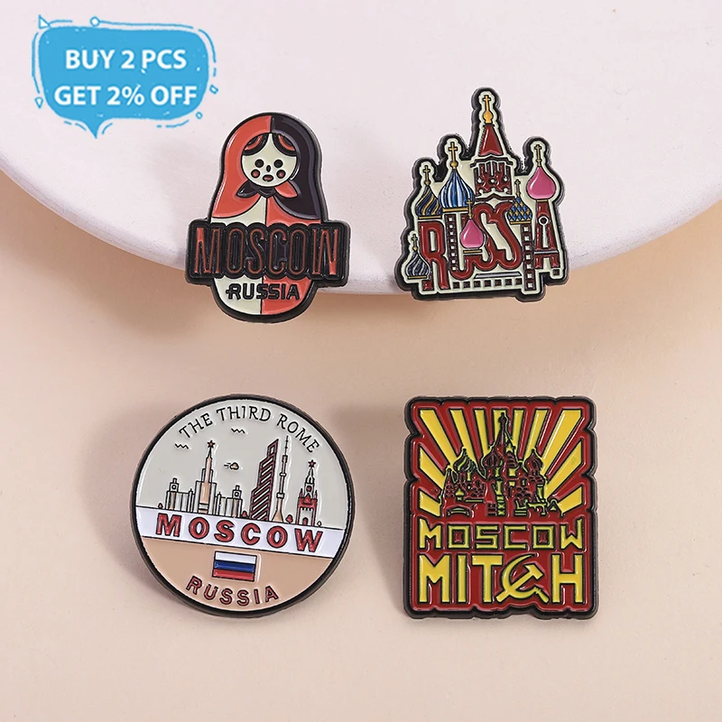 The Third Rome MOSCOW RUSSIA Eaneml Pin Iconic Building Saint Basil's Cathedral Matryoshka Dolls Brooch Lapel Badge Jewelry Gift