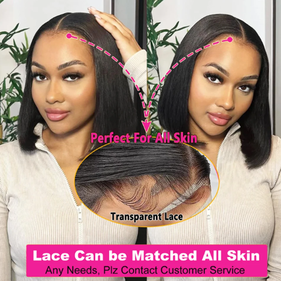 Glueless Wigs 13x4 Short Bob Wigs Bone Straight Lace Front Human Hair Wigs for Women Brazilian HD Transparent Lace Frontal Wigs