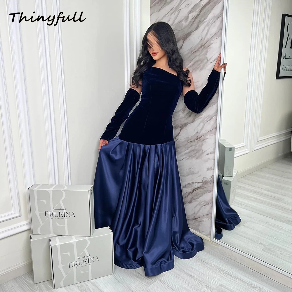 

Thinyfull Mermaid Arab Prom Dresses Sleeveless Velvet/Satin Evening Party Dress Dubai Long Formal Occasion Gown Customized