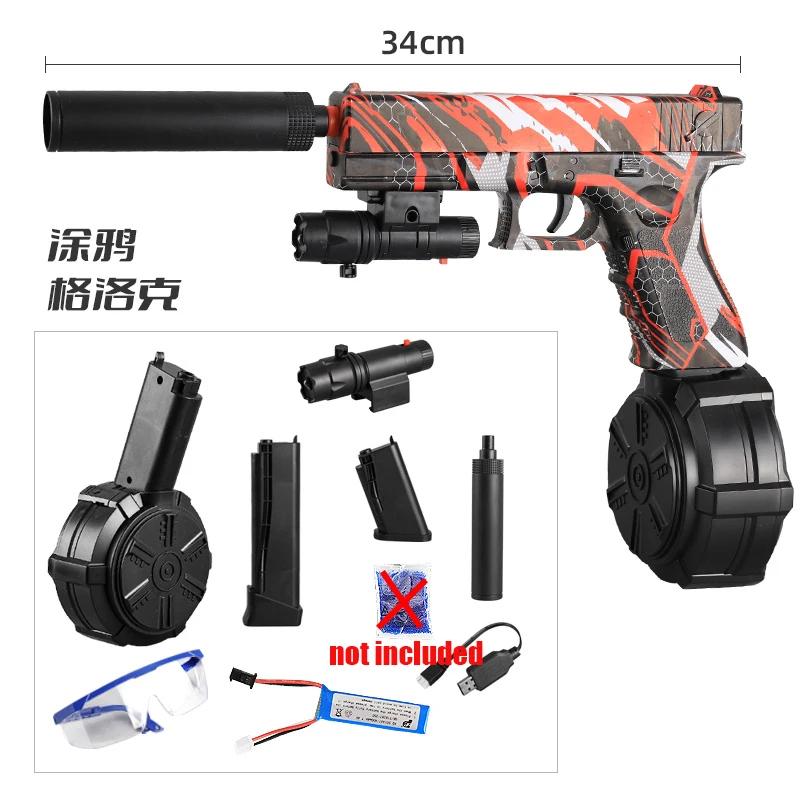2025 novo produto g17 nova pele mão-automática arma de brinquedo pode lançar bola de gel com bateria de 7.4v e cabo de carregamento usb menino brinquedo ao ar livre família modelo interativo