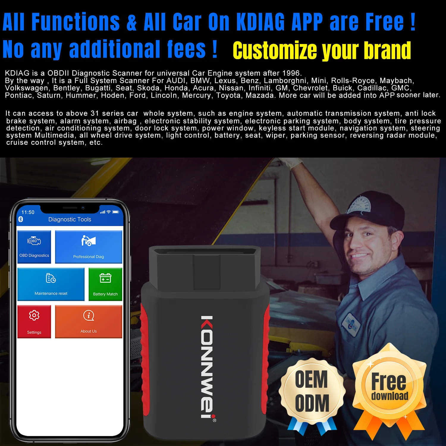 

Автосканер KONNWEi OBD2 с Bluetooth-подключением, управлением через приложение, функциями сброса EPB/DPF/OiL/BMS, просмотром кодов неисправностей, инструмент для диагностики автомобиля по OBD.
