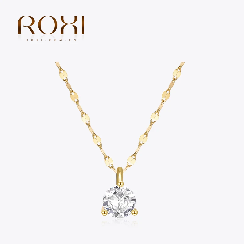 

ROXI 100% стерлингового серебра 925 пробы, классический одиночный круглый кулон с кристаллами, ожерелье на годовщину свадьбы для женщин, Bijoux Argent 925, подарок