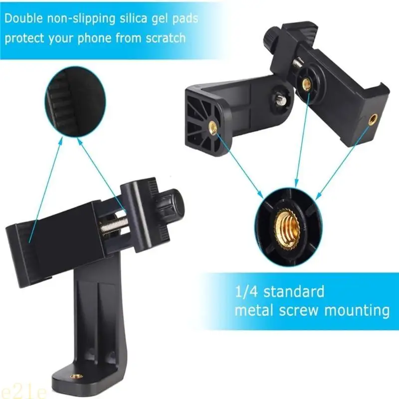 

E21E Smartphone Tripod Adapter Phone Holder Mount Clamp 360 Degree Vertical Horizontal Rotation for Phones