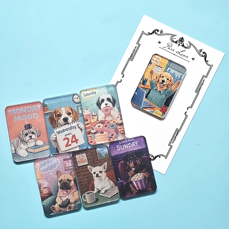 Dog Lover Gift Weekly Fridge Magnets Acrylic Funny Puppy Mood Refrigerator Magnet Retro Vintage Poodle Cute Gift for Dog Mom Dad
