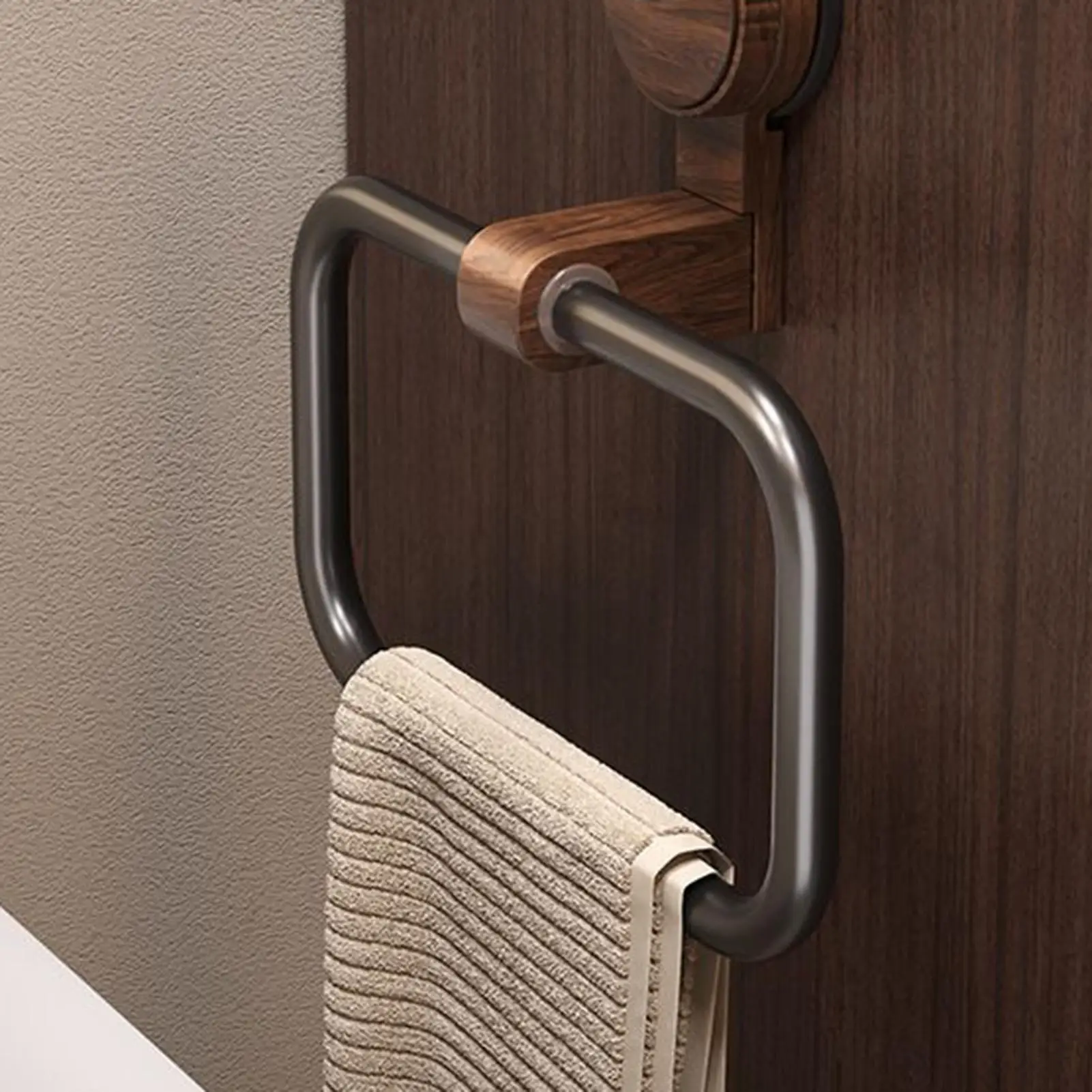 

Вешалка для полотенец из орехового дерева на присоске для ванной комнаты, современное настенное кольцо для полотенец середины века без перфорации, крючок для ванной комнаты