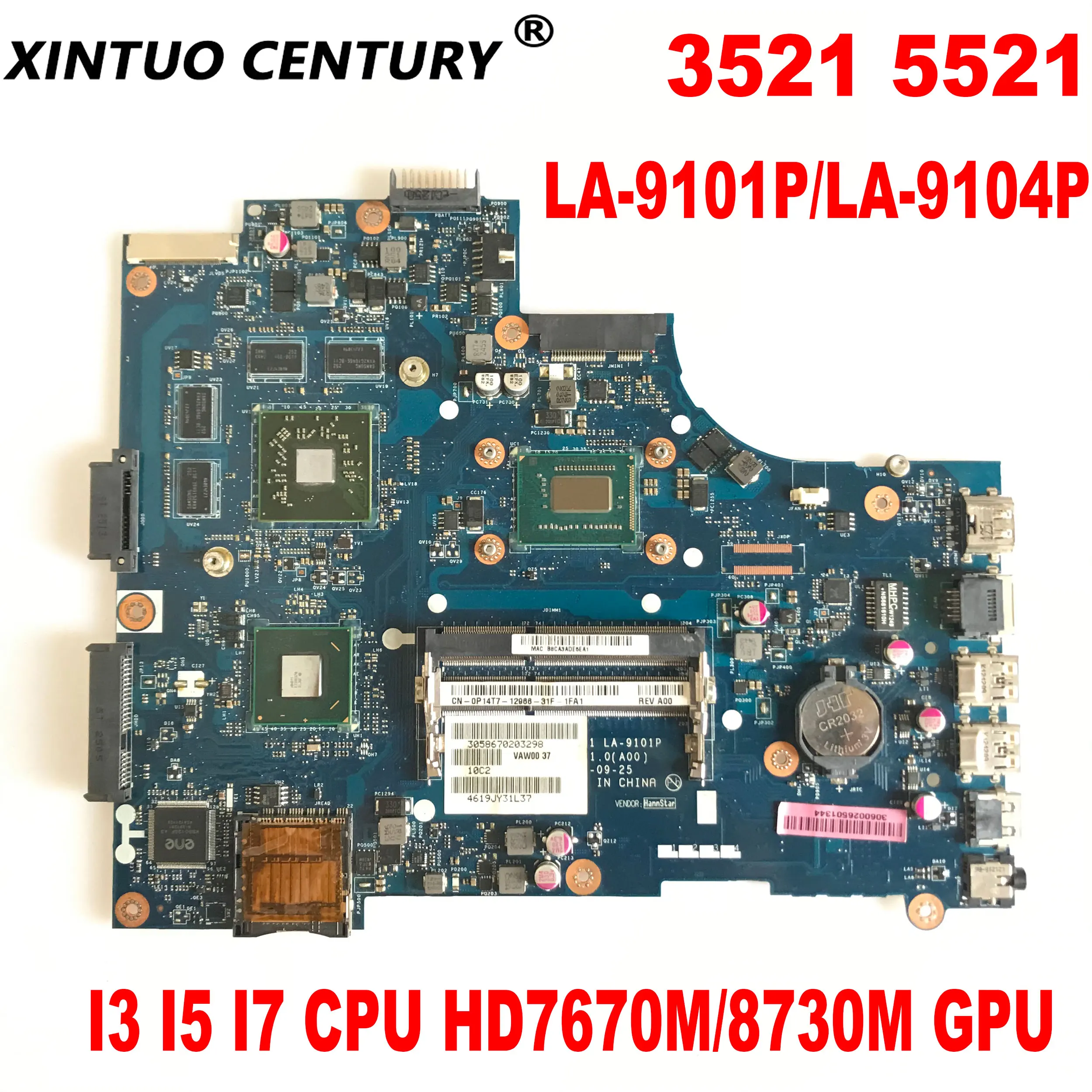 

VAW01 LA-9101P/LA-9104P Motherboard for Dell 3521 5521 Laptop Motherboard with I3 I5 I7 CPU HD7670M/8730M GPU DDR3 100% Tested