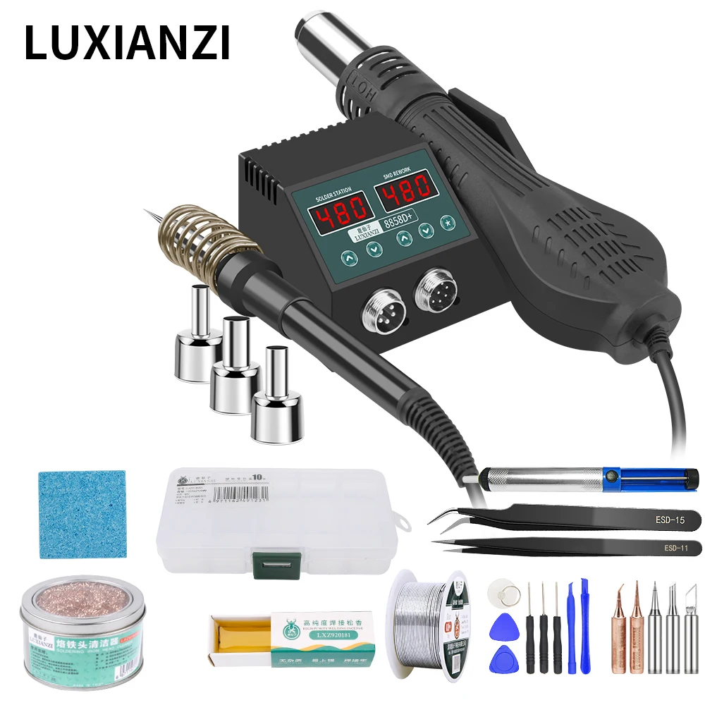 

LUXIANZI 2 IN 1 Hot Air Gun Soldering Station BGA PCB IC Repair Tool LED Digital Display SMD Rework Station Electric Solder Iron