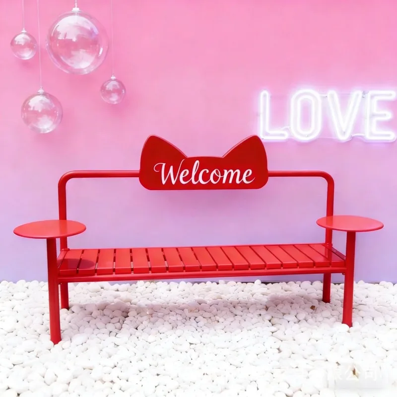 Outdoor Park Bench Milk Tea Coffee Shop Gym Rest Stool Shopping Mall Iron Art