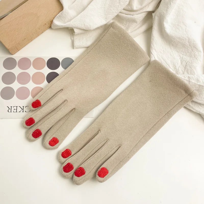 Modische Nagellack-Handschuhe Elegante Damen Winter Vintage Vollfinger-Handschuhe Dicke Touchscreen-fähige Warme Fäustlinge für Frauen – Detail 9