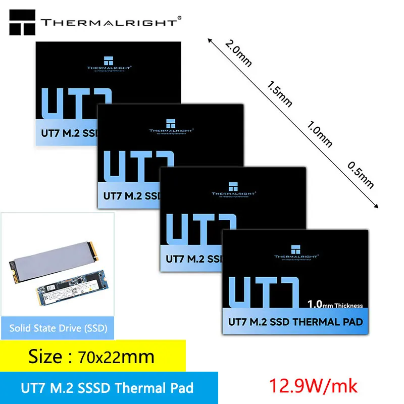 Thermalright UT7 M.2 SSD Thermal Pad,12.9W/m.k/70x22mm/Thermal pads suitable for SSD/integrated chip/graphics card cooling