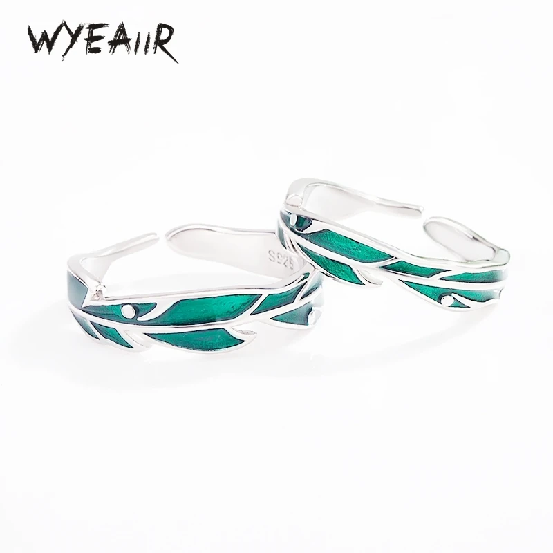 WYEAIIR 925 فضة الغابات المطيرة يترك الأخضر كول الحلو رومانسية مقاوم افتتاح حلقة للنساء مجوهرات فاخرة