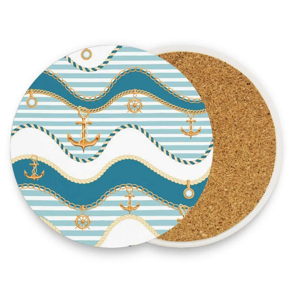 

Керамические подставки для напитков с якорной полосой, набор из 1/2/4/6/8, настольная защита любого стола, для напитков, винных кружек, чашек