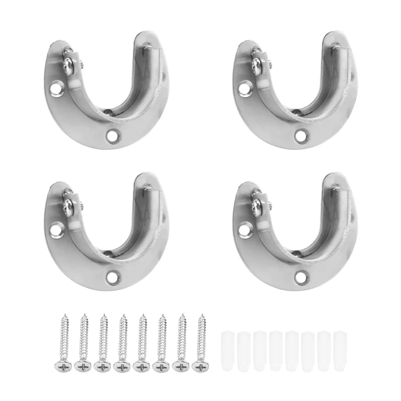 4 Packs Heavy Duty Stainless Steel Closet Rod End Supports Closet Pole Sockets Flange Rod Holder with Screws, 1-1/3 Inches