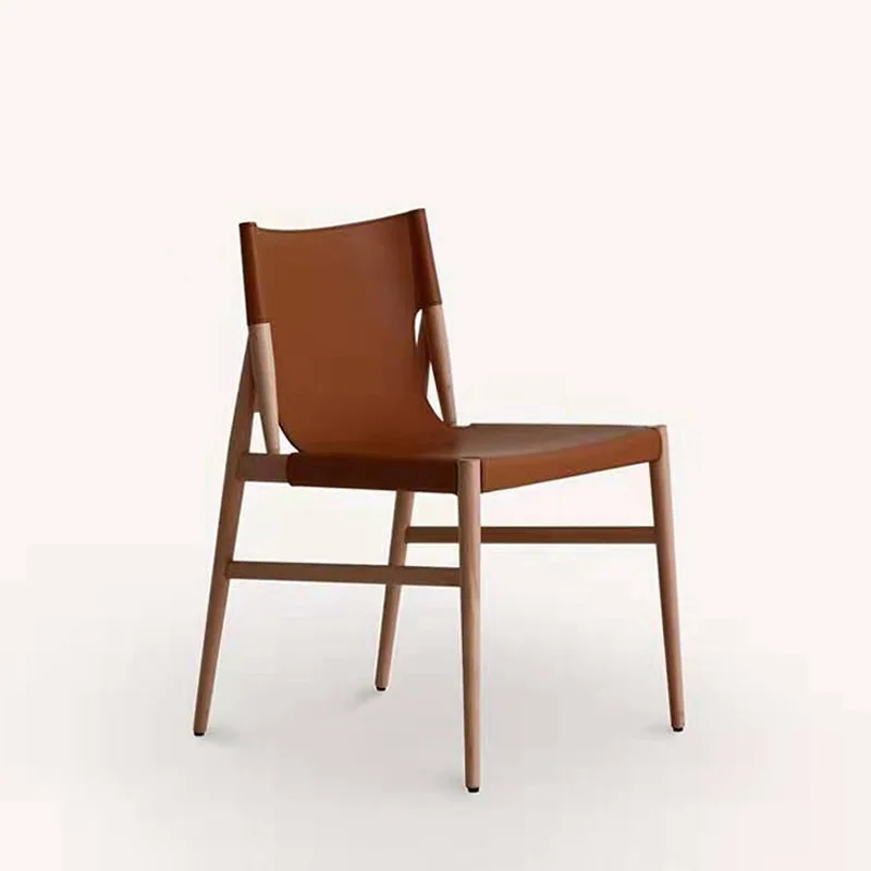 

Italian designer chair, saddle leather, Nordic dining chair, solid wood simplicity