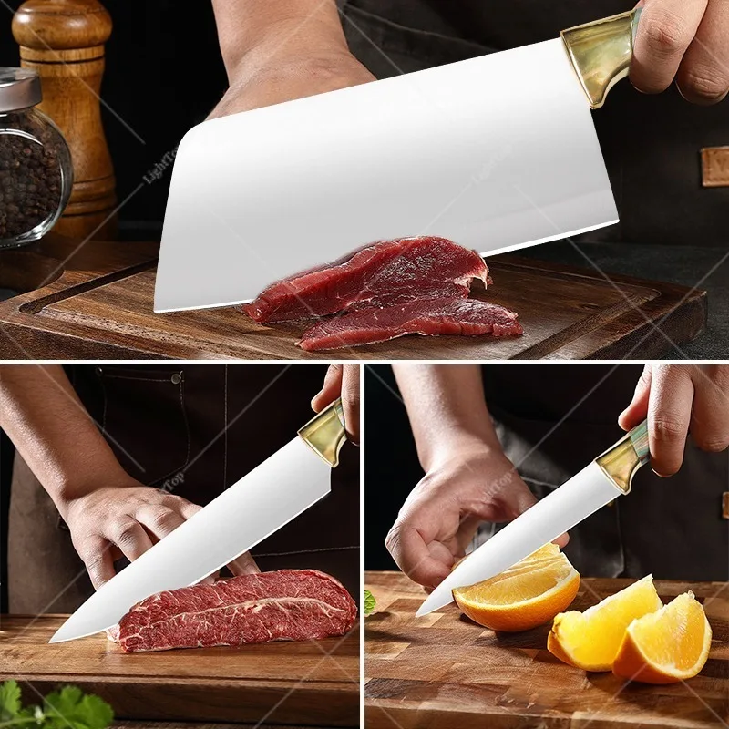 6Pcs Kitchen Knives Set Hammer Pattern Stainless Steel Slicing Chef Meat Cleaver Sharp Fruit Knife Kitchen Vegetable Scissors