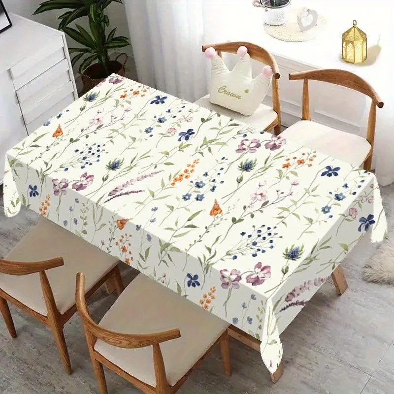 Floral pattern tablecloth - General-purpose tablecloth with colorful flowers and green leaves - Party and gathering use