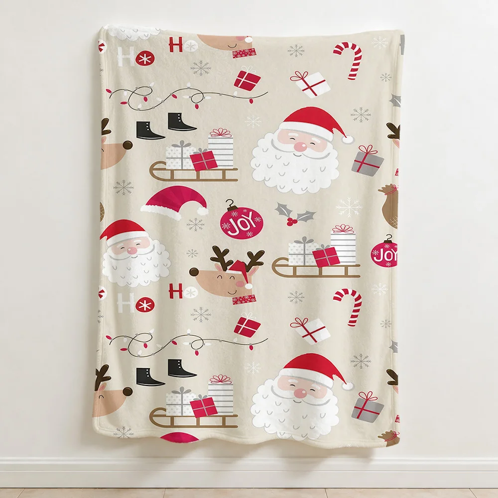 Cute Christmas Santa Claus Reindeer Holiday Throw Blanket Cozy Xmas Decor Gift for Couch Bed