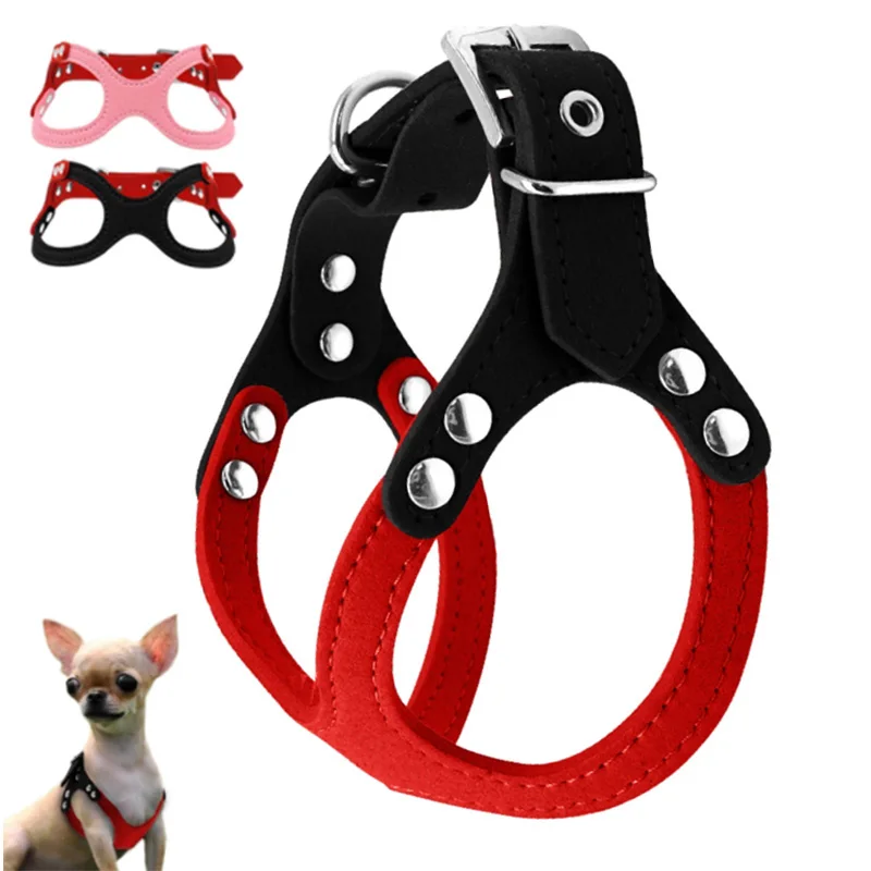 Soft Suede Leather Small Pet Dog Harness for Puppies Chihuahua Yorkie Teddy Puppy Adjustable Chest Breast-band Belt Lead