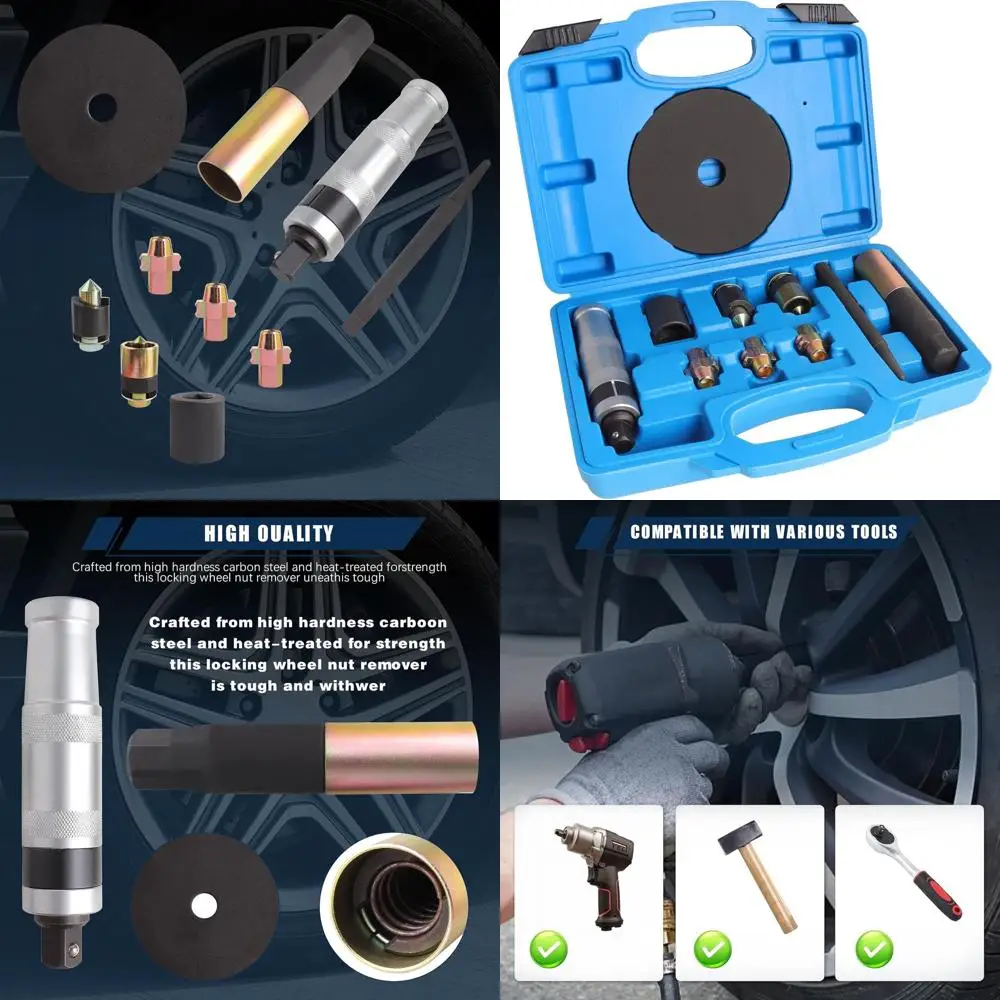 

Heavy-Duty Wheel Lock Removal Tool & Lug Nut Remover Kit for Broken, Stripped, Rusted Locking Nuts,Universal Anti-Slip Damage-Fr