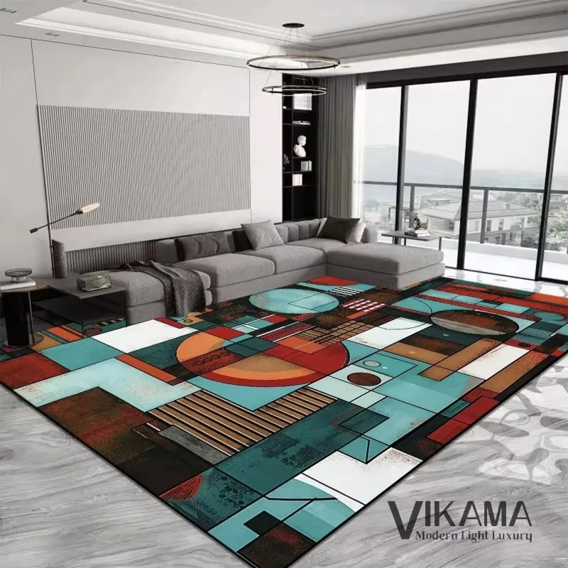 VIKAMA Colour-block Geometric Art Rug – Living Room Sofa Rug: Comfortable, Soft and Warm, Machine Washable, Home Decor