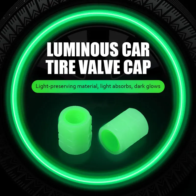 Luminous Car Tire Valve Cap Fluorescent Night Glowing Tire Decor Motorcycle Electric Bicycle Hub Valve Caps Car Accessories