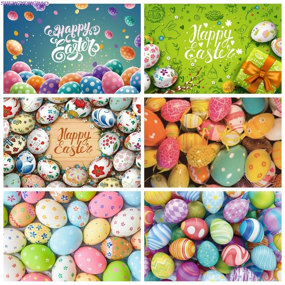 

Happy Easter Phtography Backdrop Colorful Eggs Baby Kids Portrait Birthday Party Decor Photocall Background Banner Photo Studio