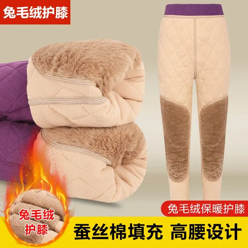 Women Thicken Warm Bottoms Pants Skin-friendly High Waist Elasticity Leggings Knee Fleece-Lined Layer Soft Trousers Thermo Pants - view 4