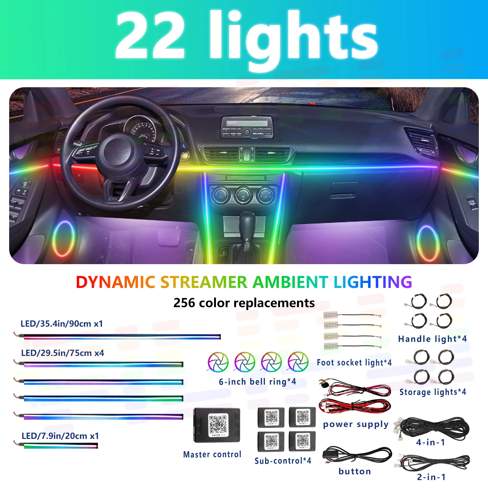 

APP Operate Car Interior 64 Color RGB Symphony Ambient Light Strip Acrylic Guide LED Atmosphere Lamp