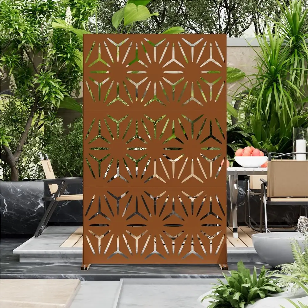 Metal Privacy Sn or Outdoor reestanding 72" H x 44" W Patio Metal ence Panels with Stand, Brown Privacy Sns or Outside Deck Balc