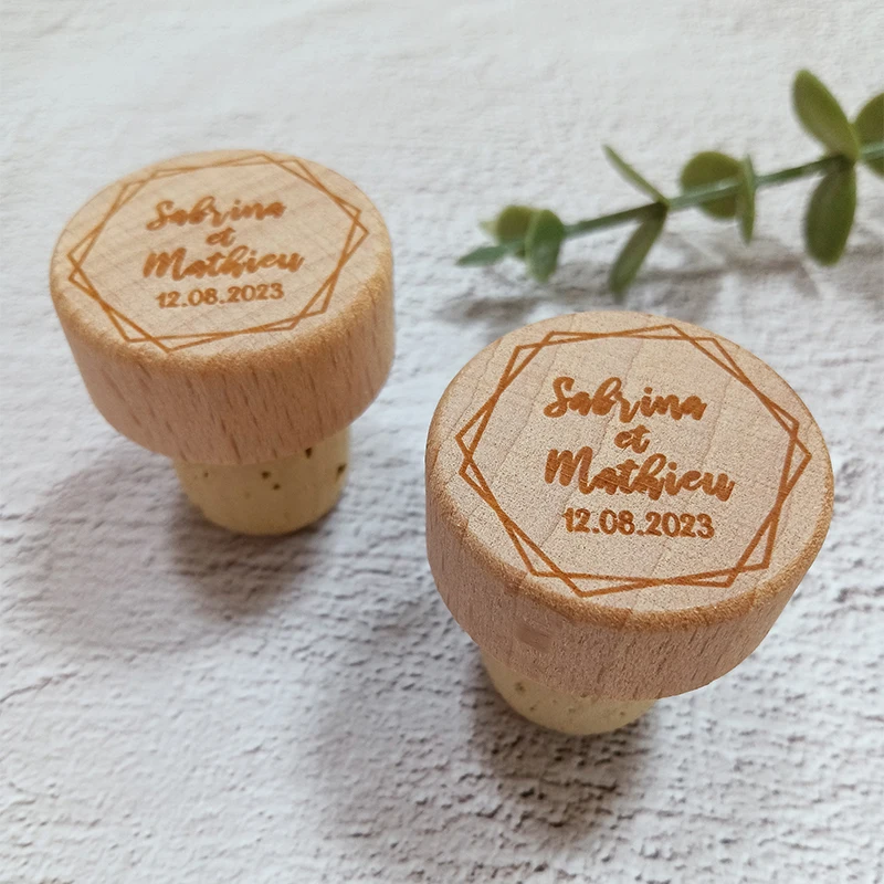 Customized Wine Bottle Stoppers Wooden Cap Cork T-Shaped Wine Stopper Plug Cork Champagne Bottle Wood Stoppers Wedding Supplies